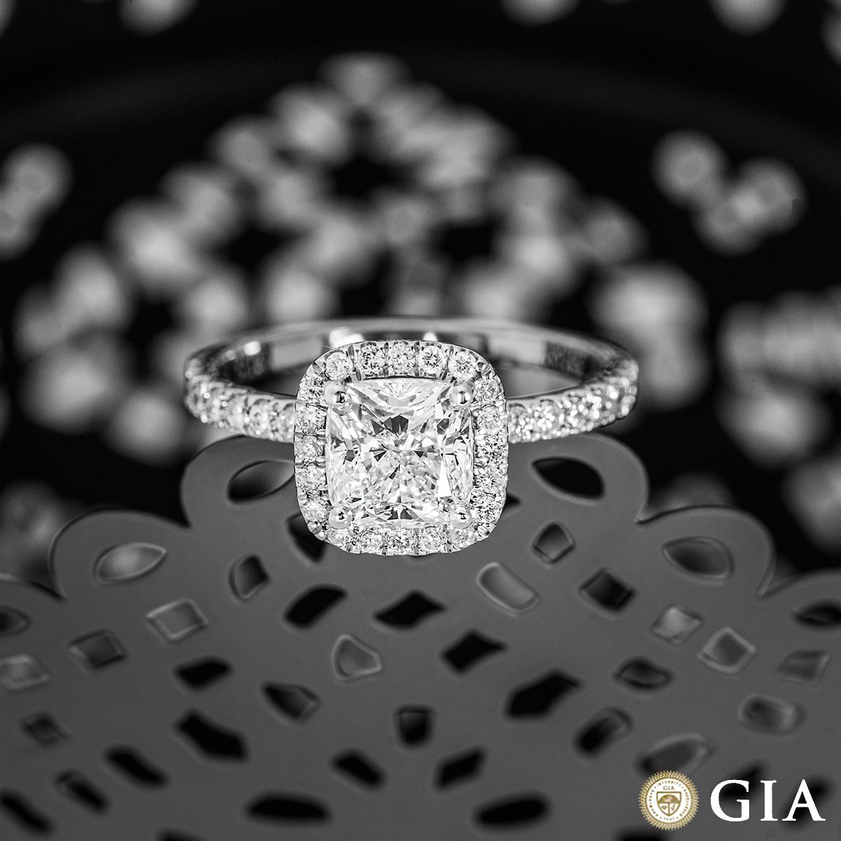 GIA Certified White Gold Cushion Cut Diamond Engagement Ring 1.51ct F/VS2 For Sale 3