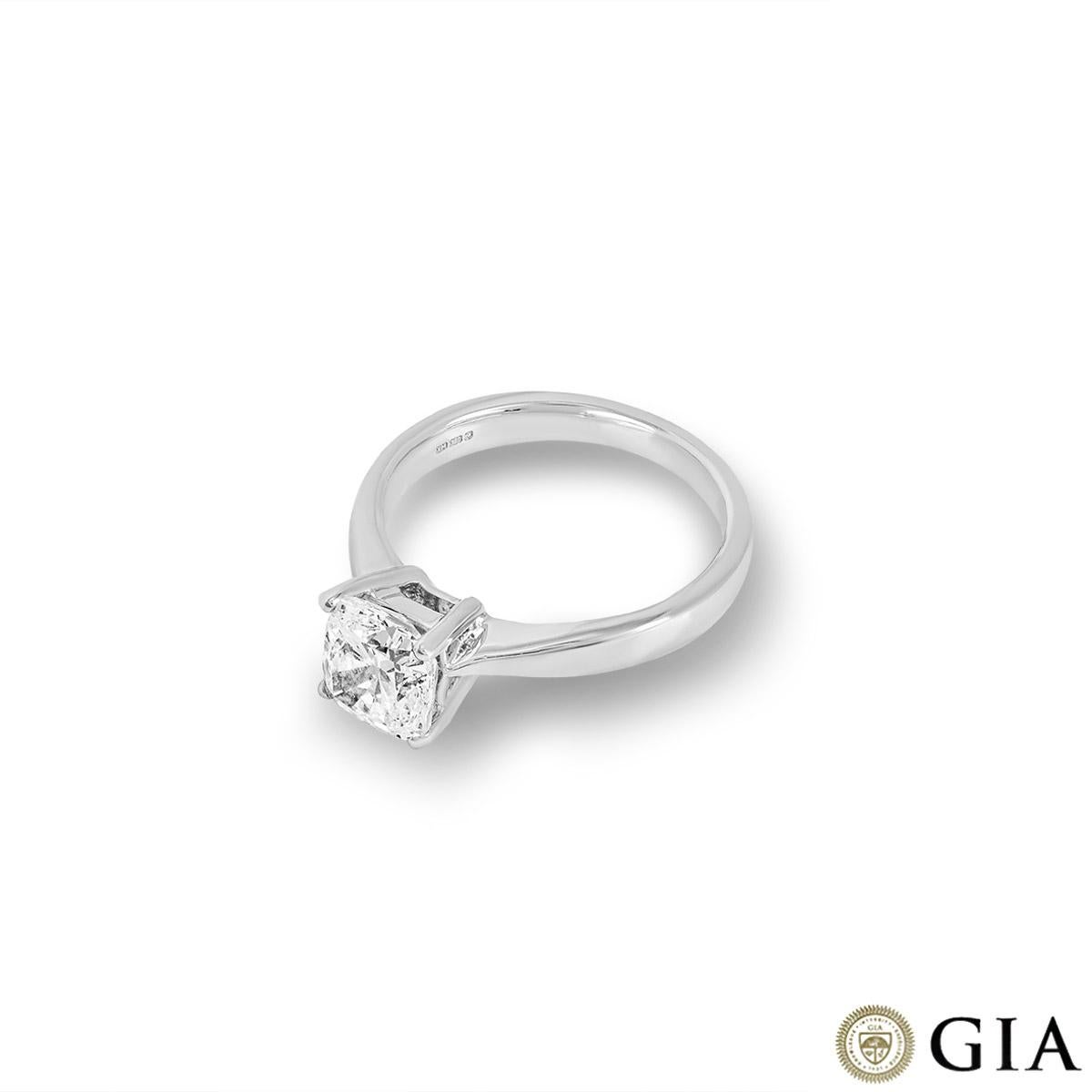 Women's GIA Certified White Gold Cushion Cut Diamond Ring 1.66ct I/VS1 For Sale