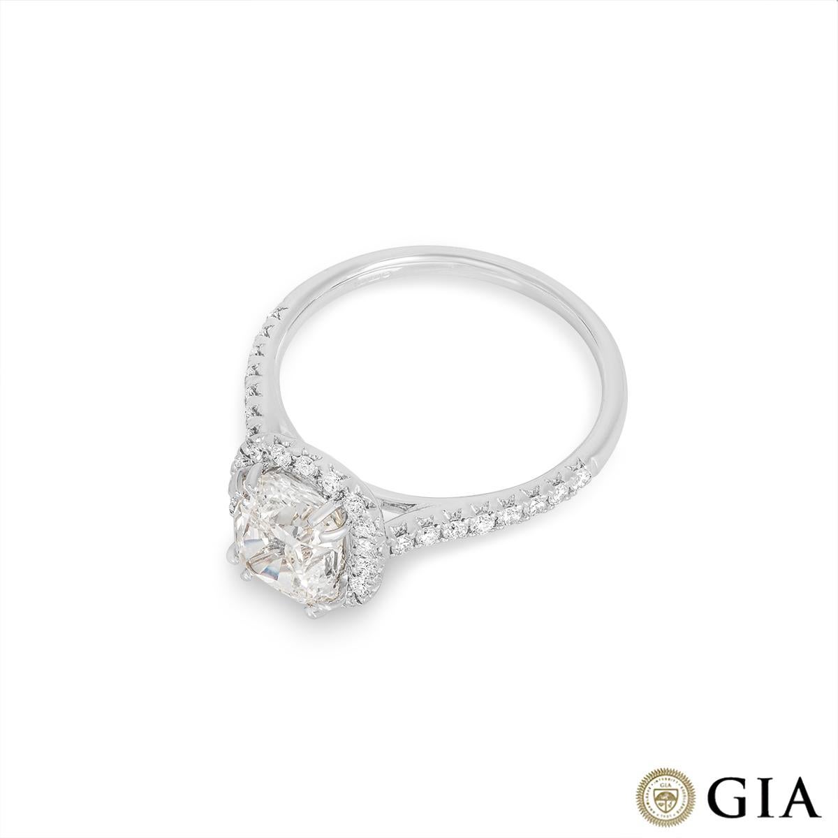 Women's GIA Certified White Gold Cushion Cut Diamond Ring 1.81ct J/SI2 For Sale