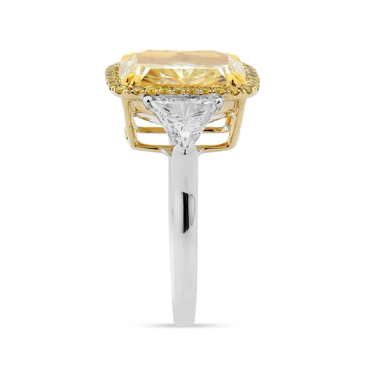 Modern GIA Certified White Gold Cushion Cut Fancy Yellow Diamond Ring, 6.85 For Sale