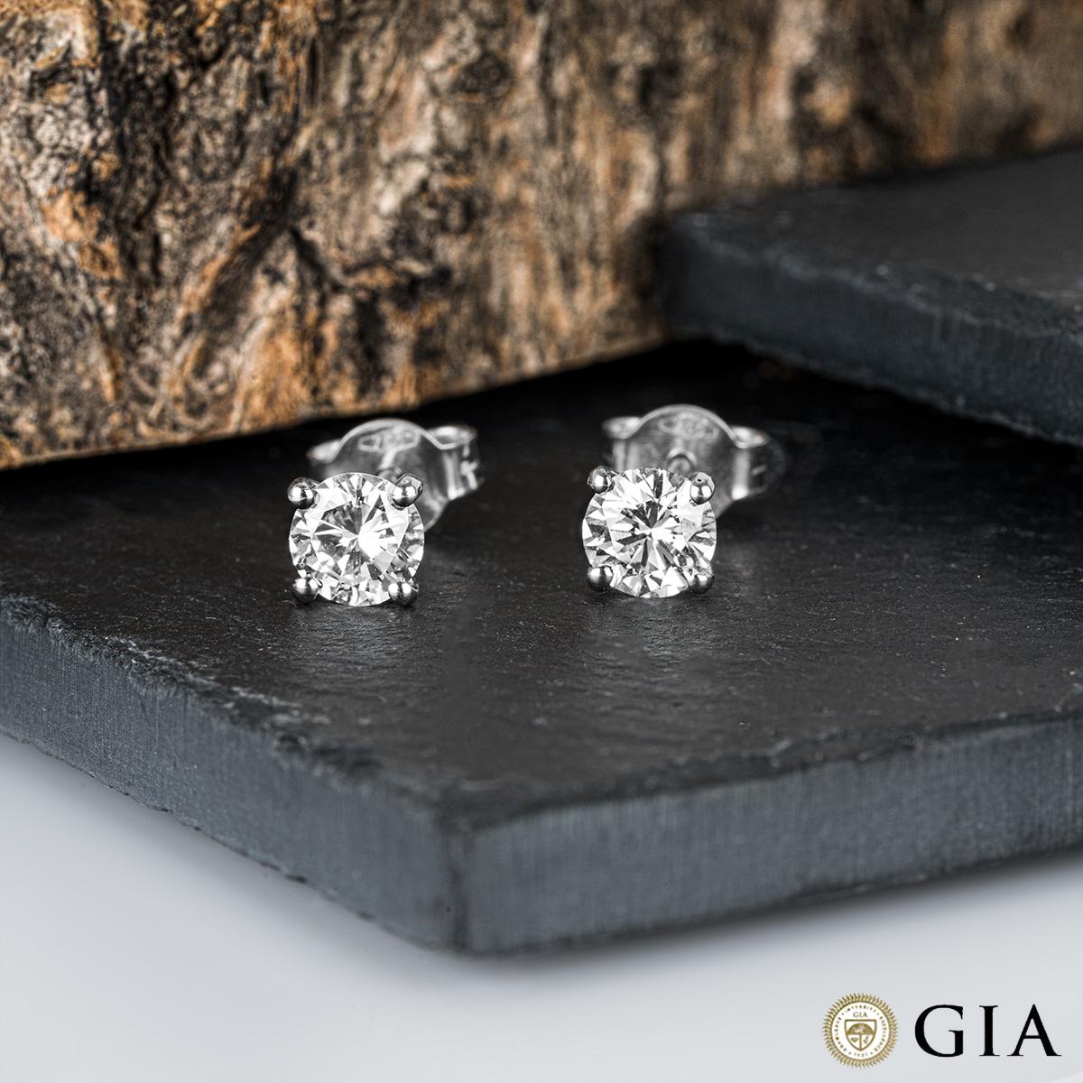 GIA Certified White Gold Diamond Earrings 1.04ct TDW For Sale 3