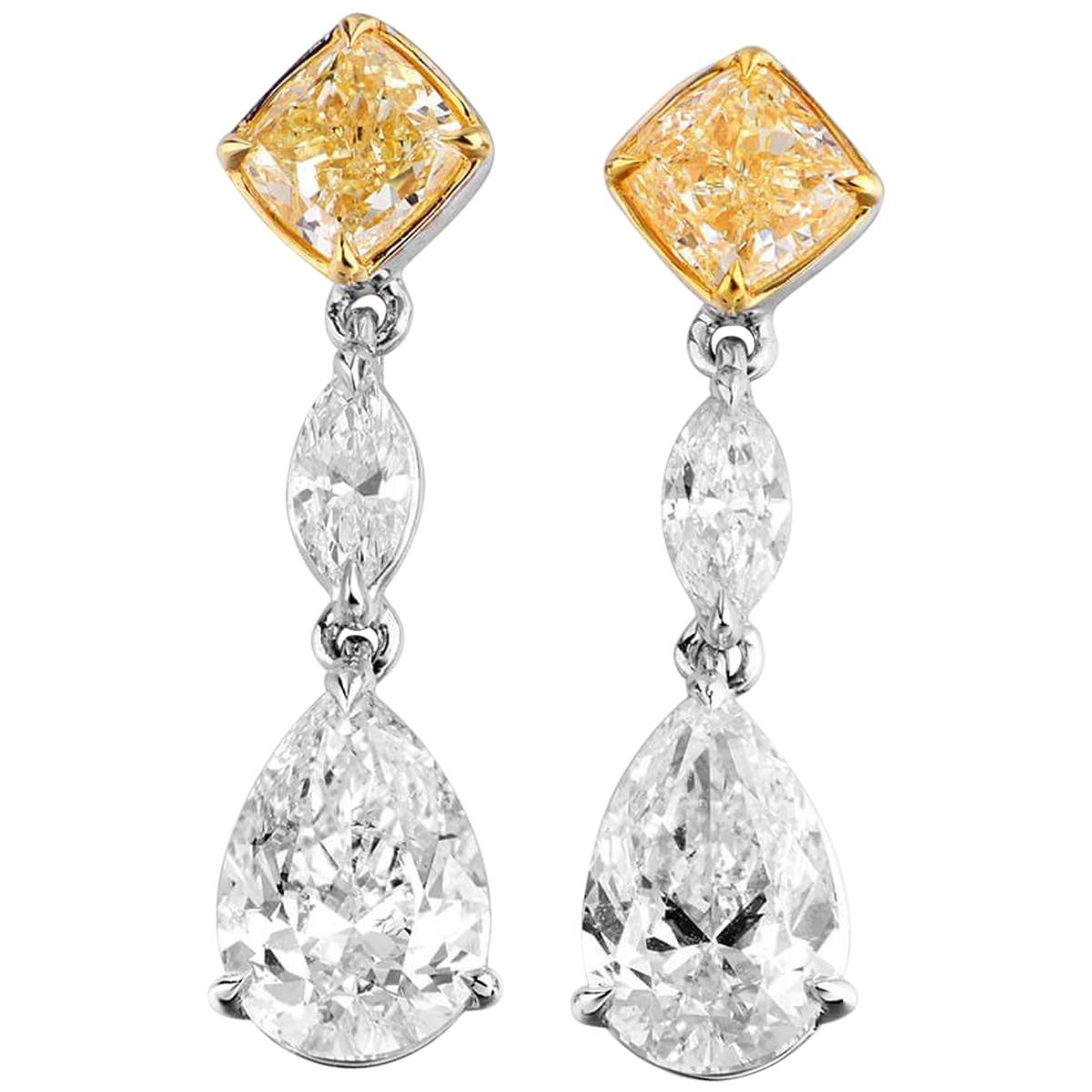 GIA Certified White Gold Diamond Earrings, 3.16 Carat For Sale