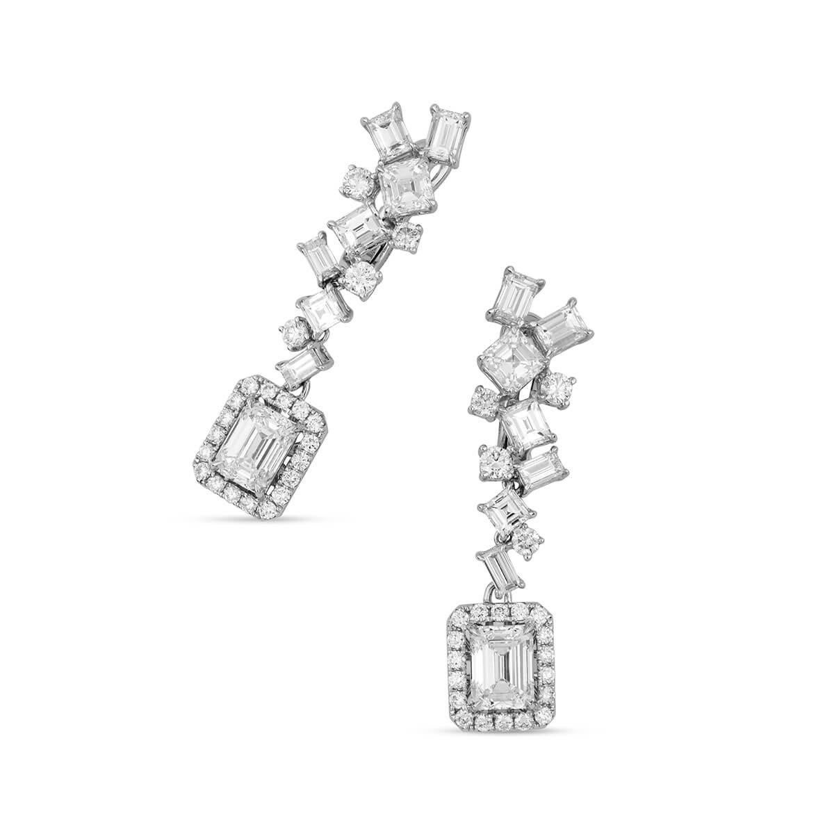 Women's or Men's GIA Certified White Gold Emerald Cut Dangle Earrings, 4.17 Carat