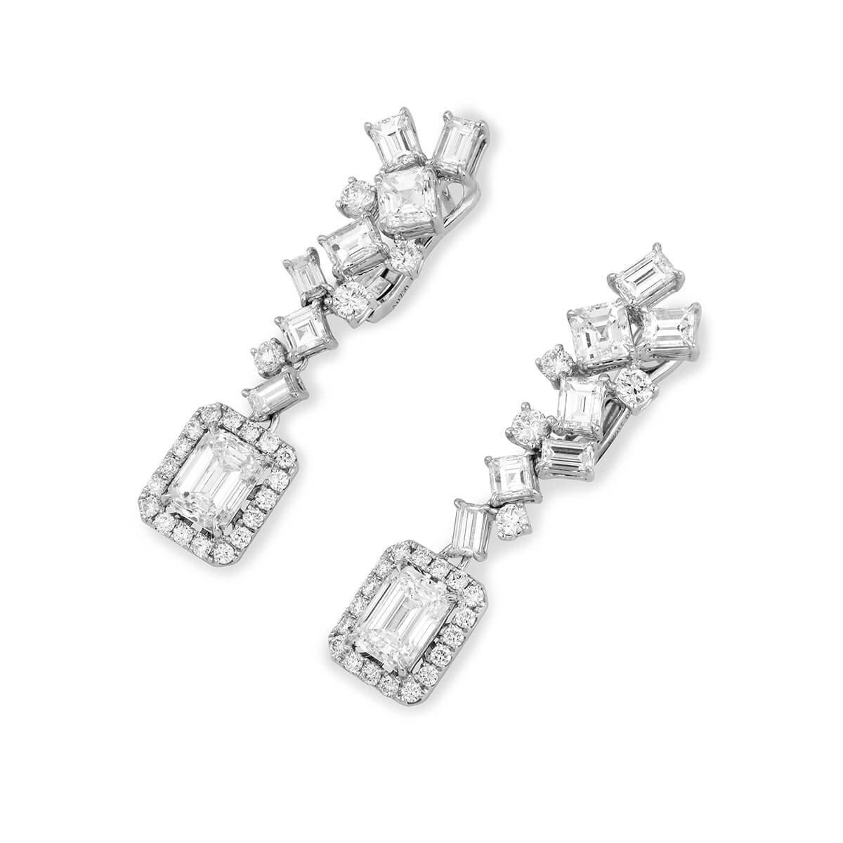 GIA Certified White Gold Emerald Cut Dangle Earrings, 4.17 Carat 1