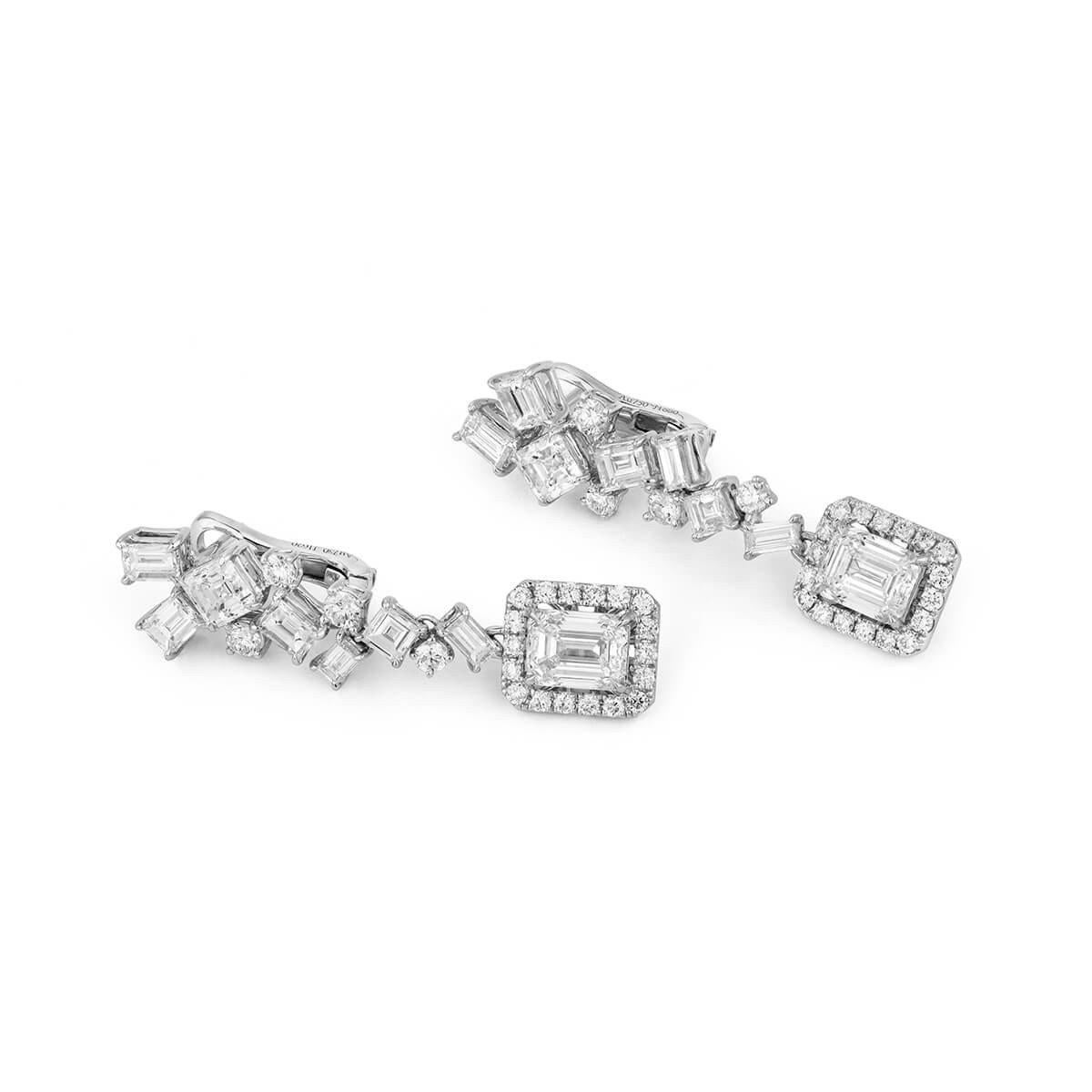 GIA Certified White Gold Emerald Cut Dangle Earrings, 4.17 Carat 2