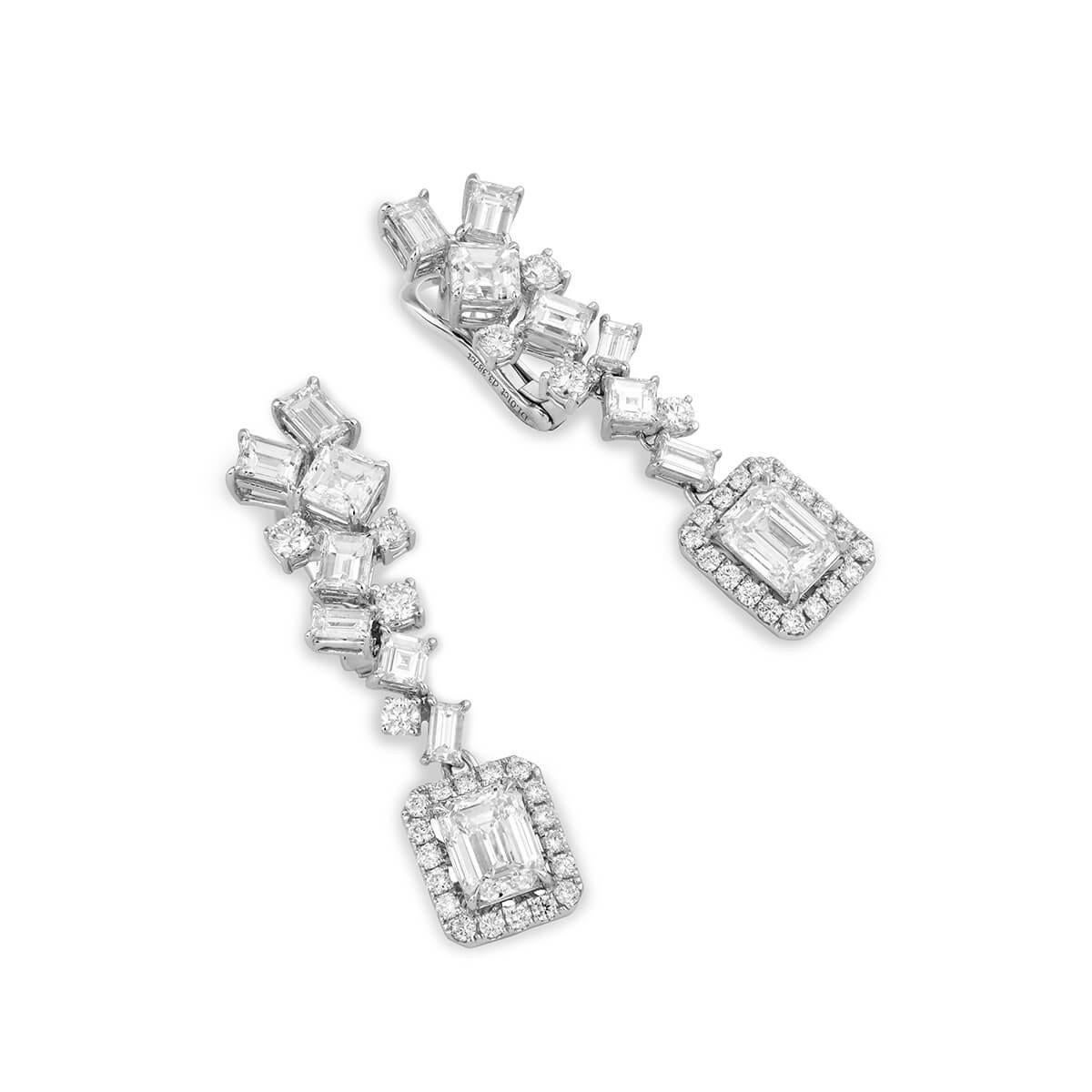 GIA Certified White Gold Emerald Cut Dangle Earrings, 4.17 Carat 3