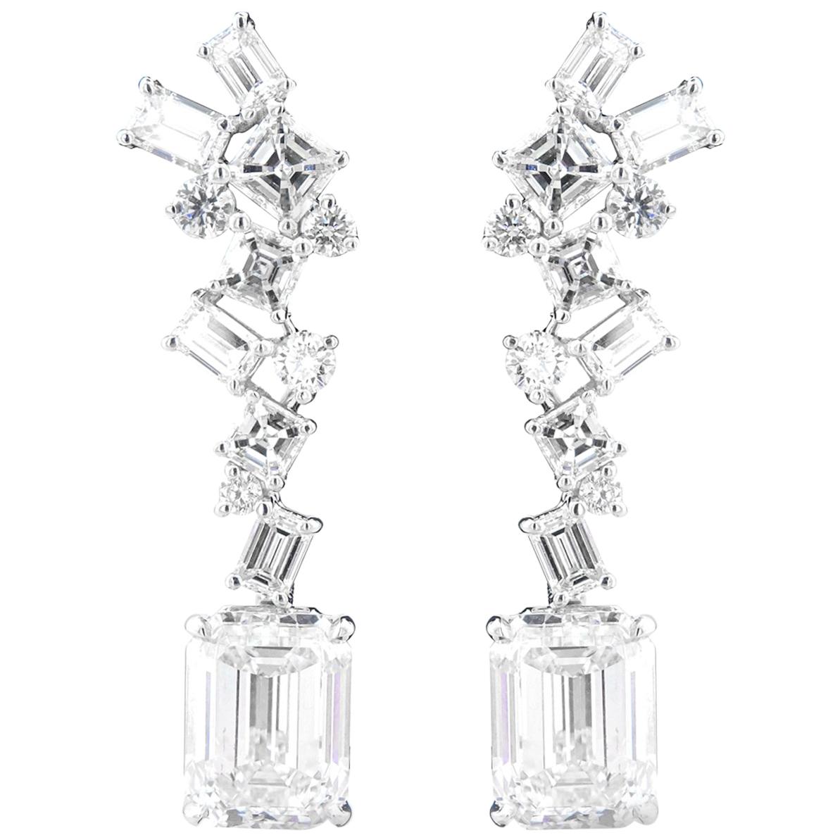 GIA Certified White Gold Emerald Cut Dangle Earrings, 4.17 Carat