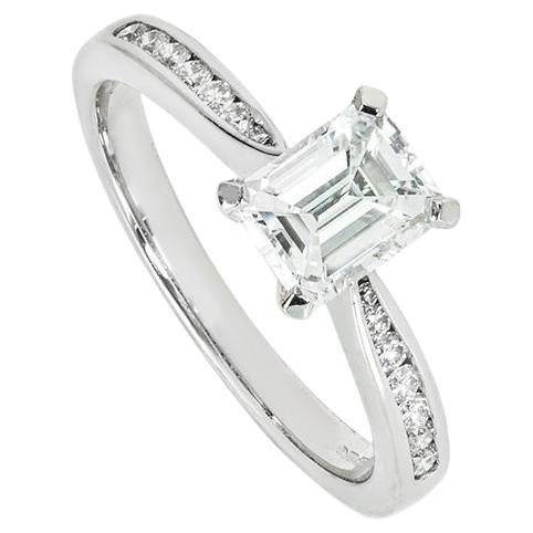GIA Certified White Gold Emerald Cut Diamond Engagement Ring 0.95ct D/VS1 For Sale