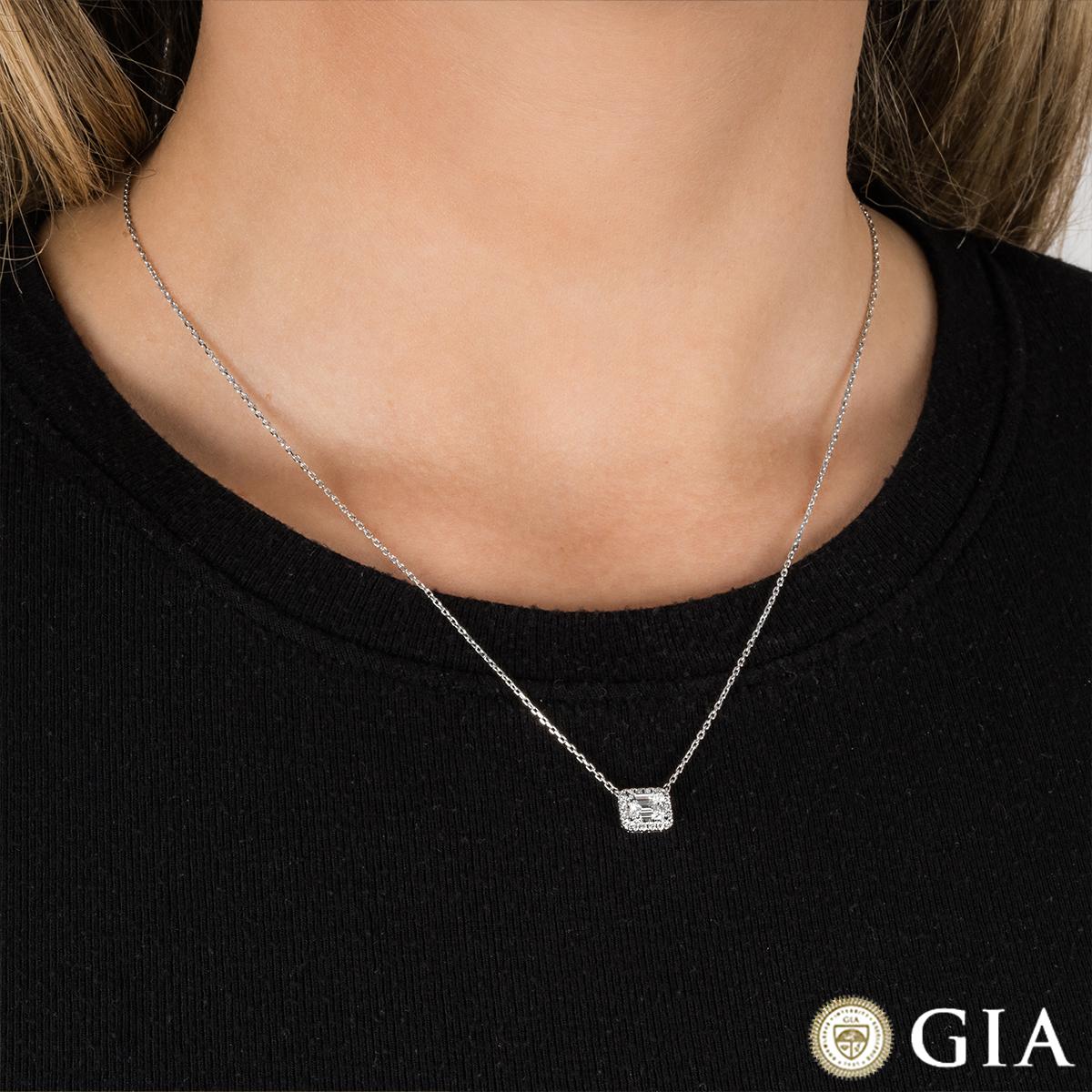 GIA Certified White Gold Emerald Cut Diamond Pendant 0.51 Carat F/VS1 For Sale 2