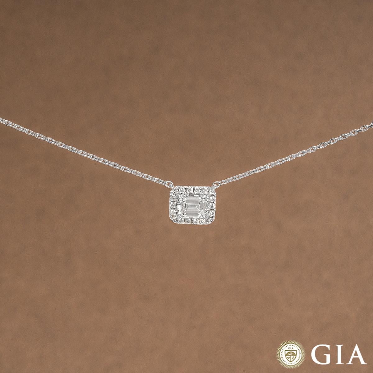 GIA Certified White Gold Emerald Cut Diamond Pendant 0.51 Carat F/VS1 For Sale 3