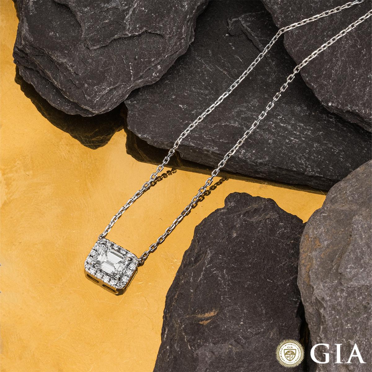 GIA Certified White Gold Emerald Cut Diamond Pendant 0.51 Carat F/VS1 For Sale 4