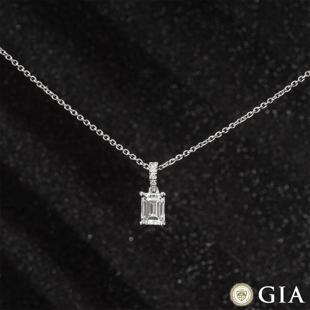 GIA Certified White Gold Emerald Cut Diamond Pendant 0.92 Carat G/SI1 For Sale 3