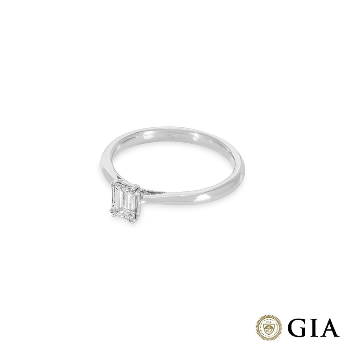 Women's GIA Certified White Gold Emerald Cut Diamond Ring 0.43ct E/VS2 For Sale