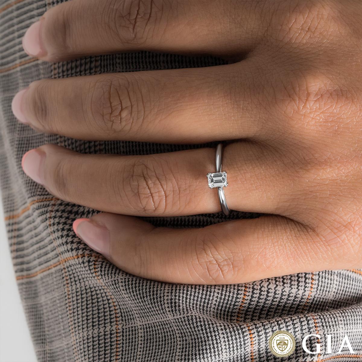 GIA Certified White Gold Emerald Cut Diamond Ring 0.43ct E/VS2 For Sale 2