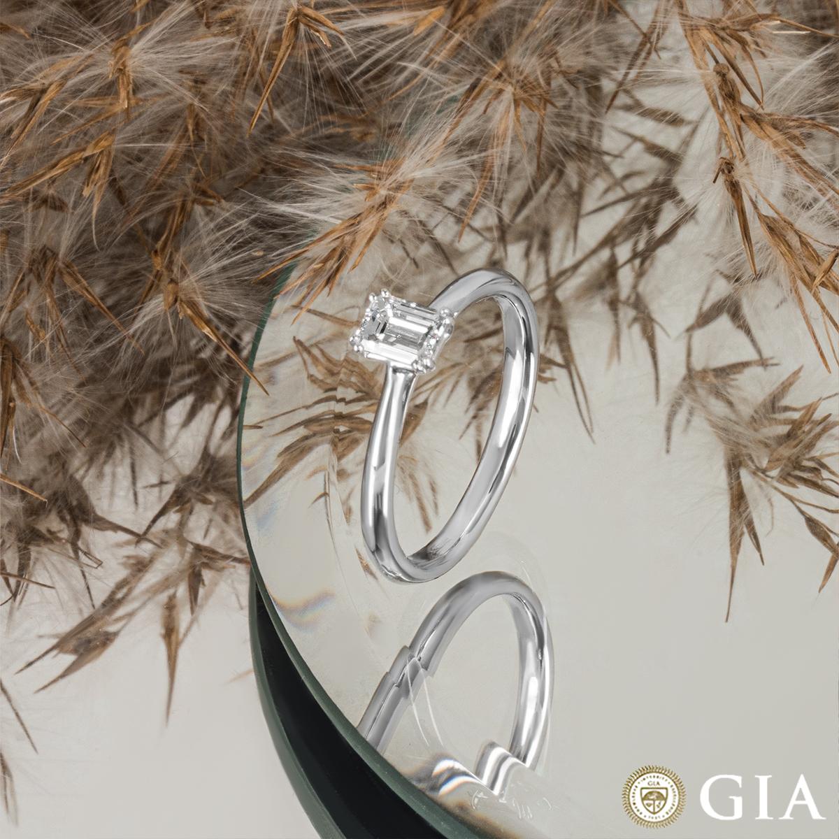 GIA Certified White Gold Emerald Cut Diamond Ring 0.43ct E/VS2 For Sale 3