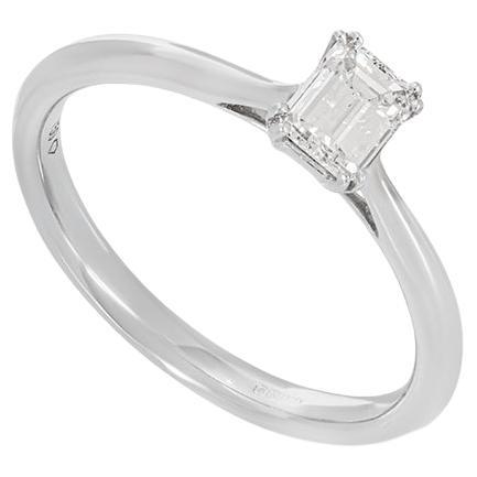 GIA Certified White Gold Emerald Cut Diamond Ring 0.43ct E/VS2 For Sale