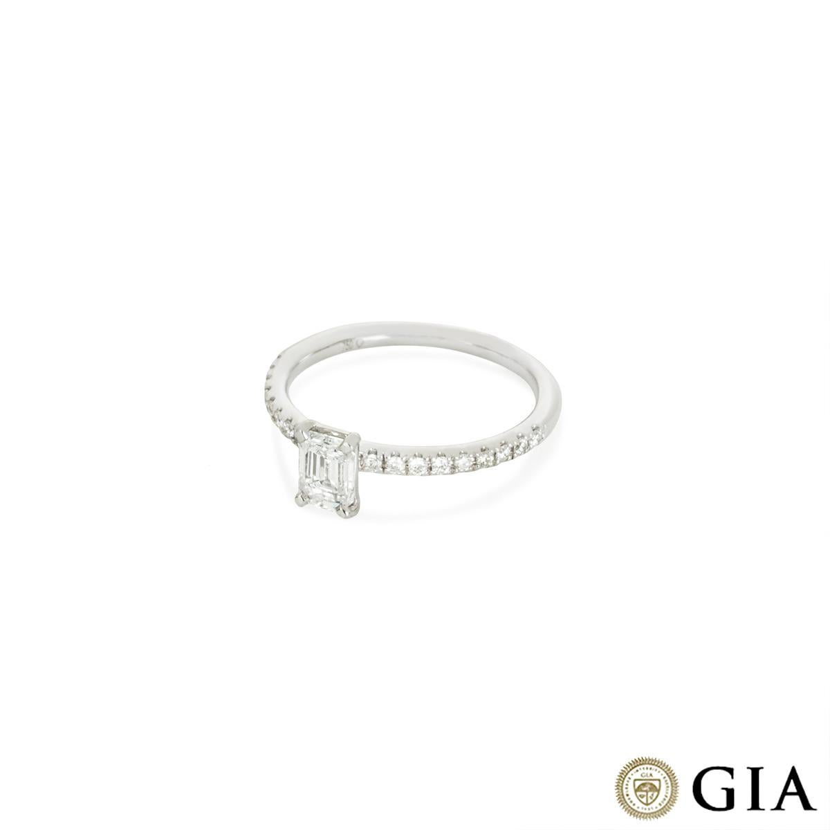 Women's Gia Certified White Gold Emerald Cut Diamond Ring 0.59 Carat D/VS1 For Sale