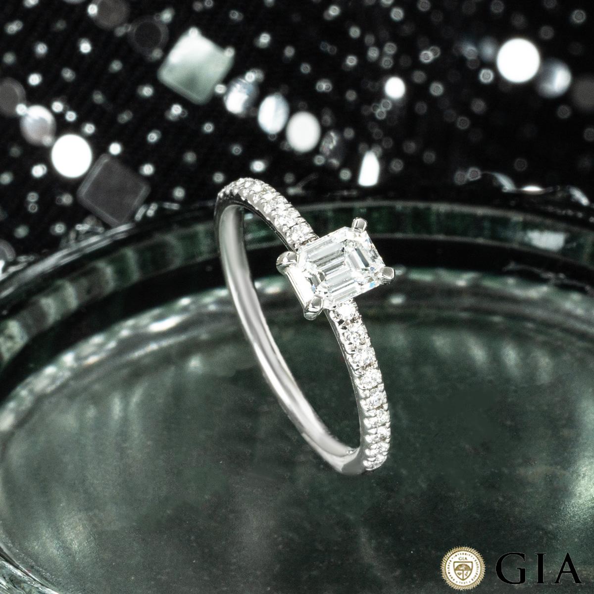 Gia Certified White Gold Emerald Cut Diamond Ring 0.59 Carat D/VS1 For Sale 3