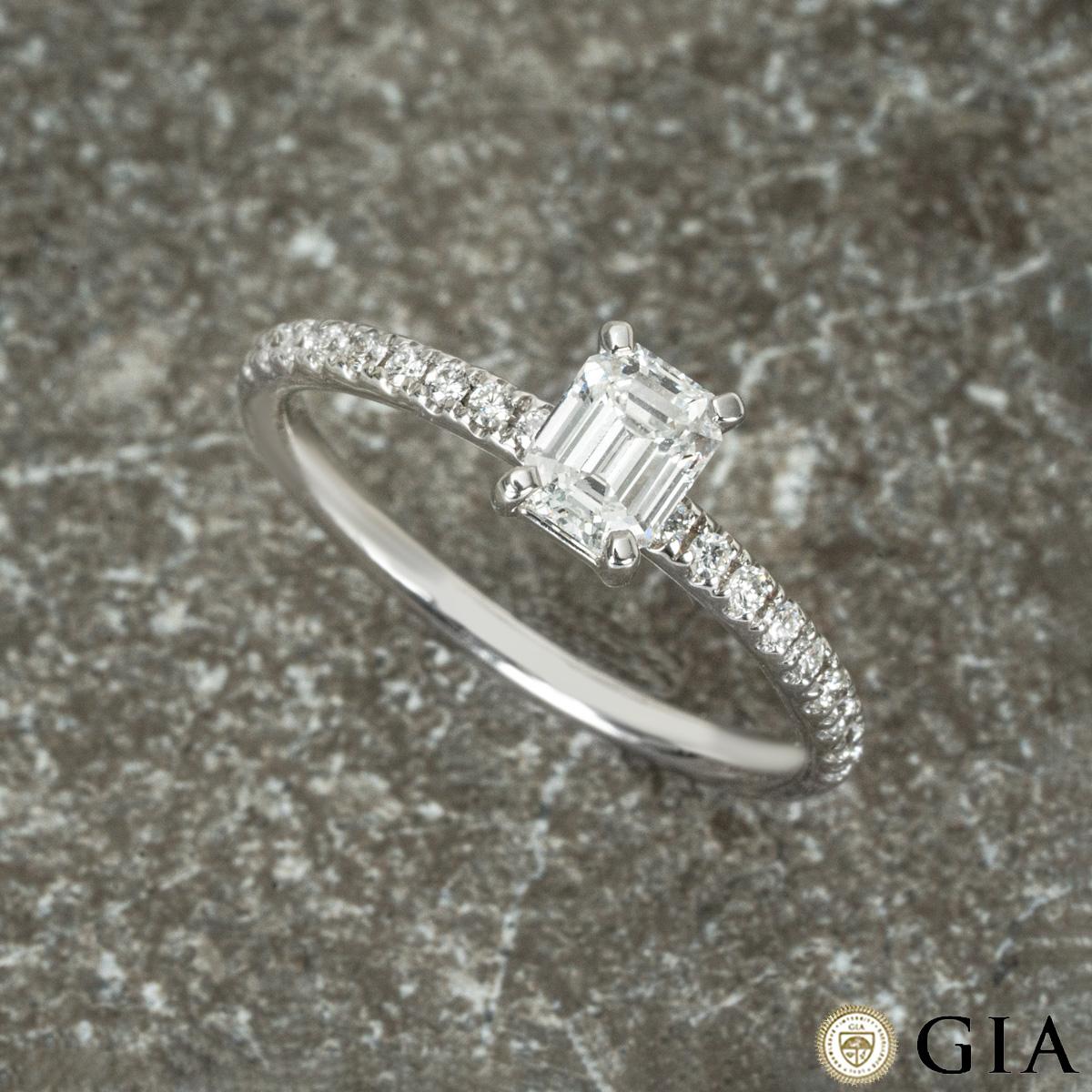 Gia Certified White Gold Emerald Cut Diamond Ring 0.59 Carat D/VS1 For Sale 4