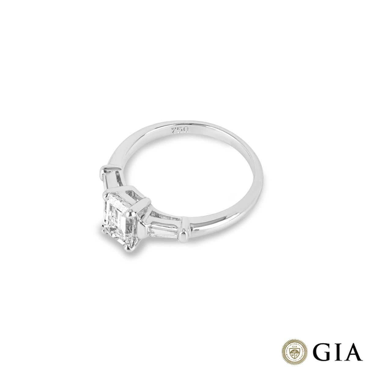 Women's GIA Certified White Gold Emerald Cut Diamond Ring 1.00ct F/VS1 For Sale