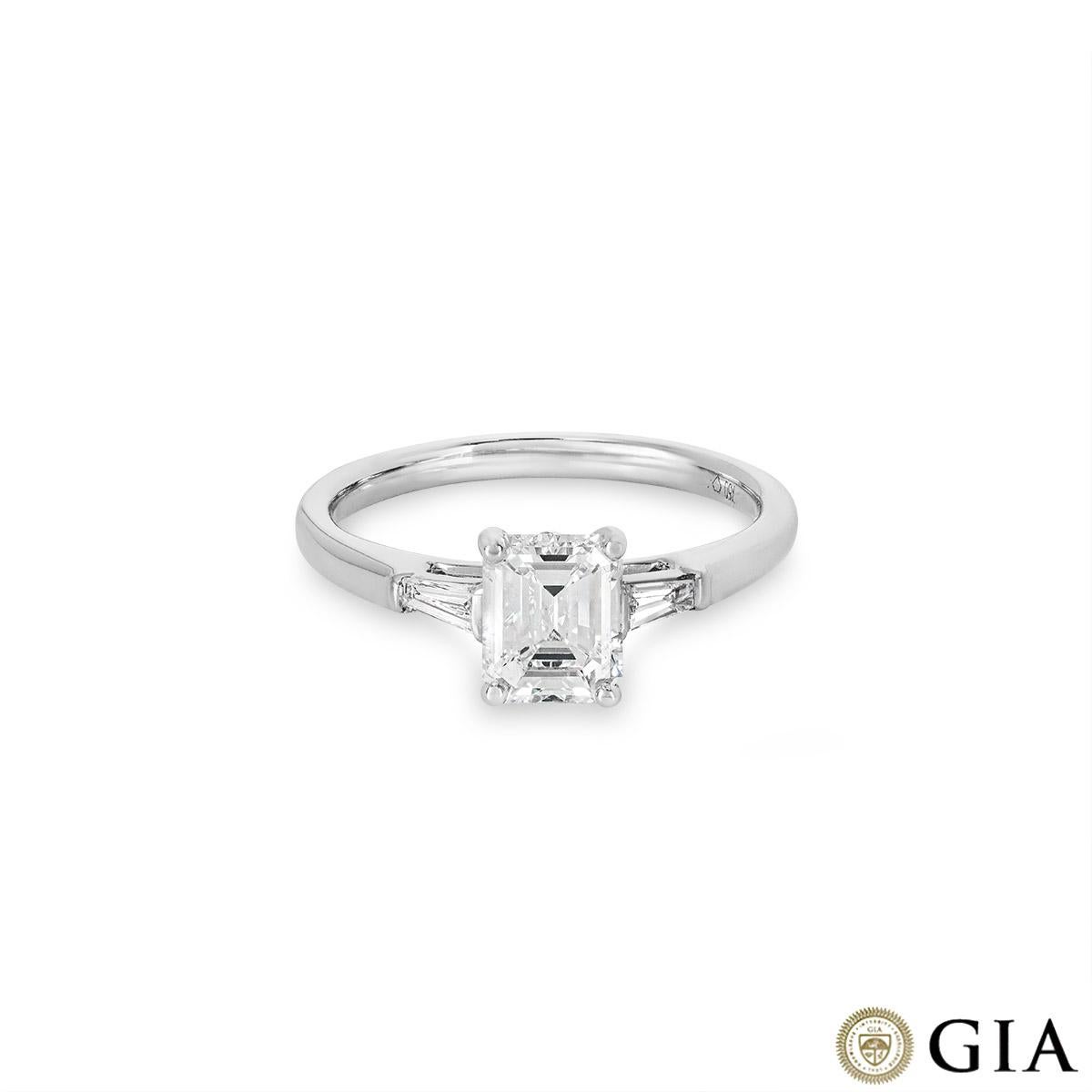 GIA Certified White Gold Emerald Cut Diamond Ring 1.01ct E/SI1 In New Condition For Sale In London, GB