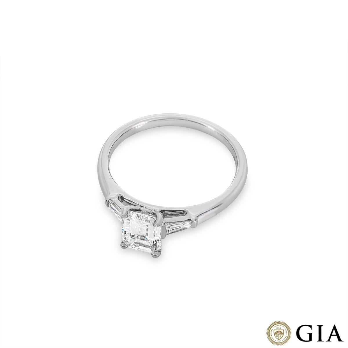 Women's GIA Certified White Gold Emerald Cut Diamond Ring 1.01ct E/SI1 For Sale