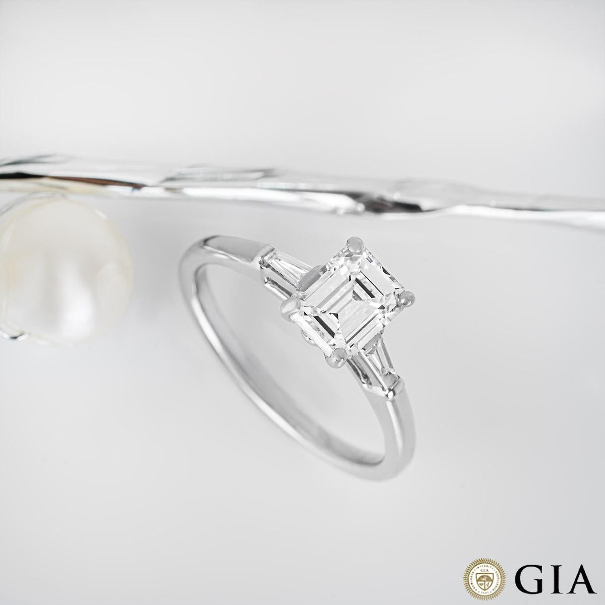 GIA Certified White Gold Emerald Cut Diamond Ring 1.01ct E/SI1 For Sale 3
