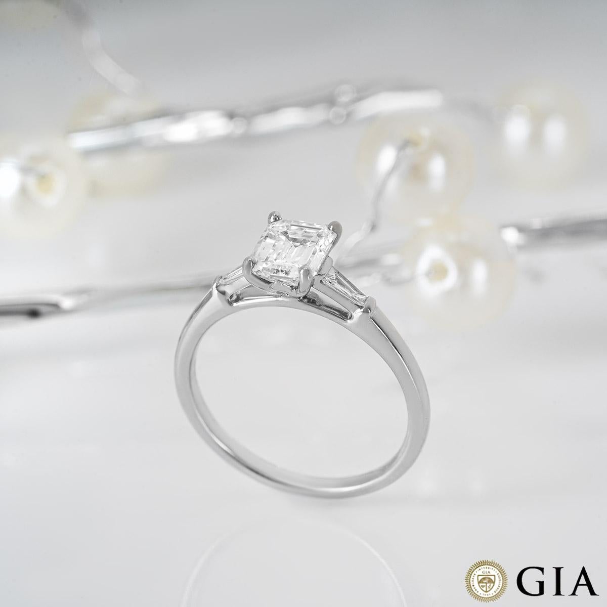 GIA Certified White Gold Emerald Cut Diamond Ring 1.01ct E/SI1 For Sale 4