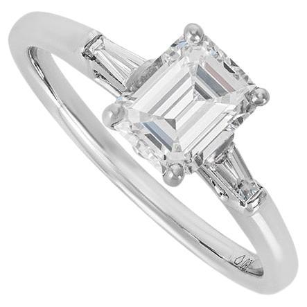 GIA Certified White Gold Emerald Cut Diamond Ring 1.01ct E/SI1 For Sale
