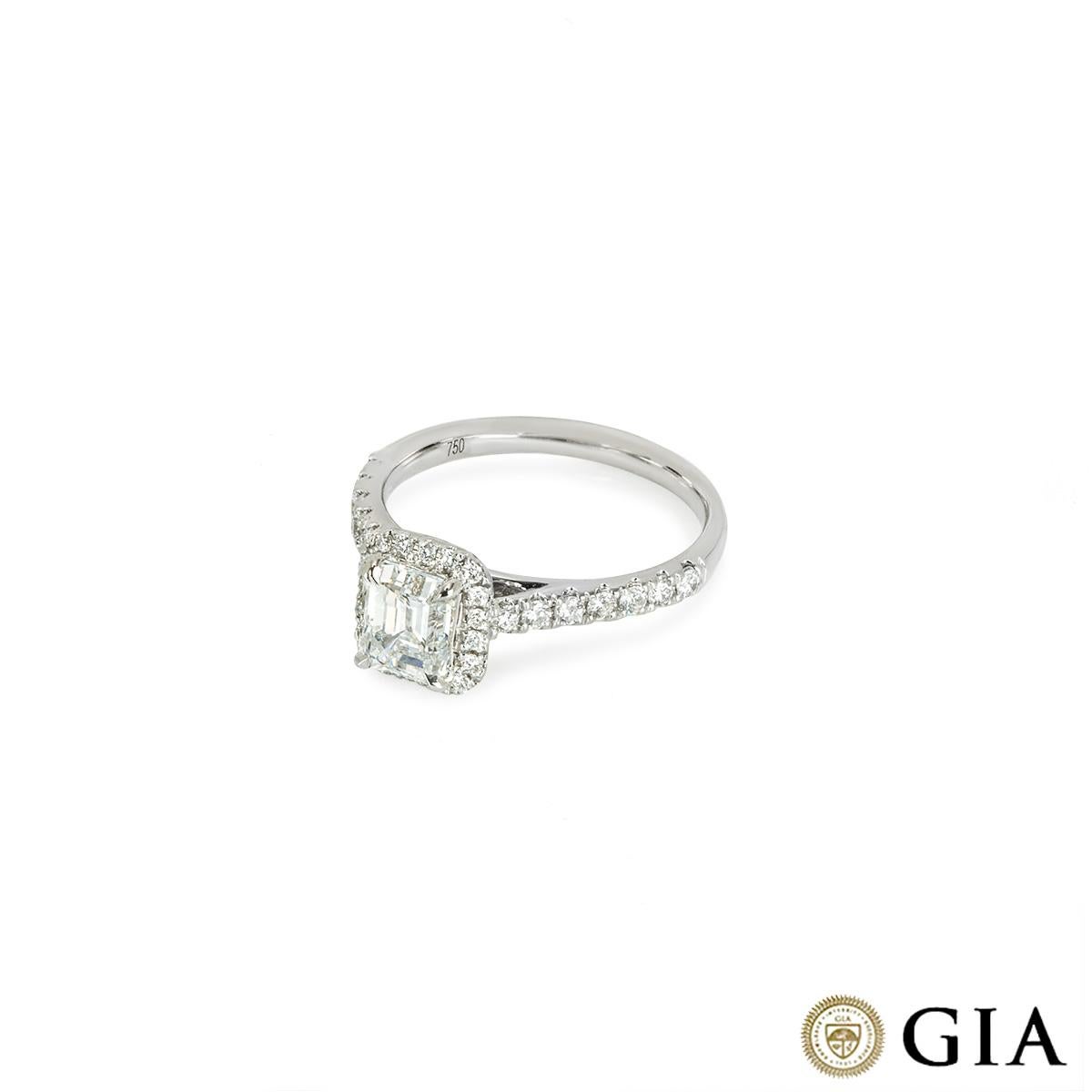Women's GIA Certified White Gold Emerald Cut Diamond Ring 1.08 Carat F/VS1 For Sale