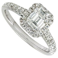 GIA Certified White Gold Emerald Cut Diamond Ring 1.08 Carat F/VS1