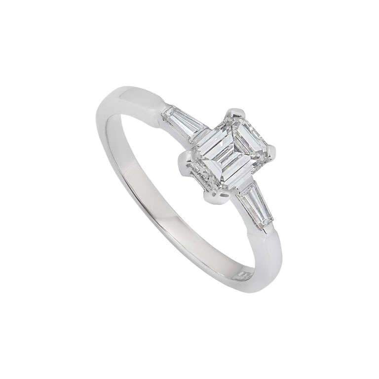 GIA Certified Emerald Cut Diamond Engagement Ring 1.18 Carat For Sale