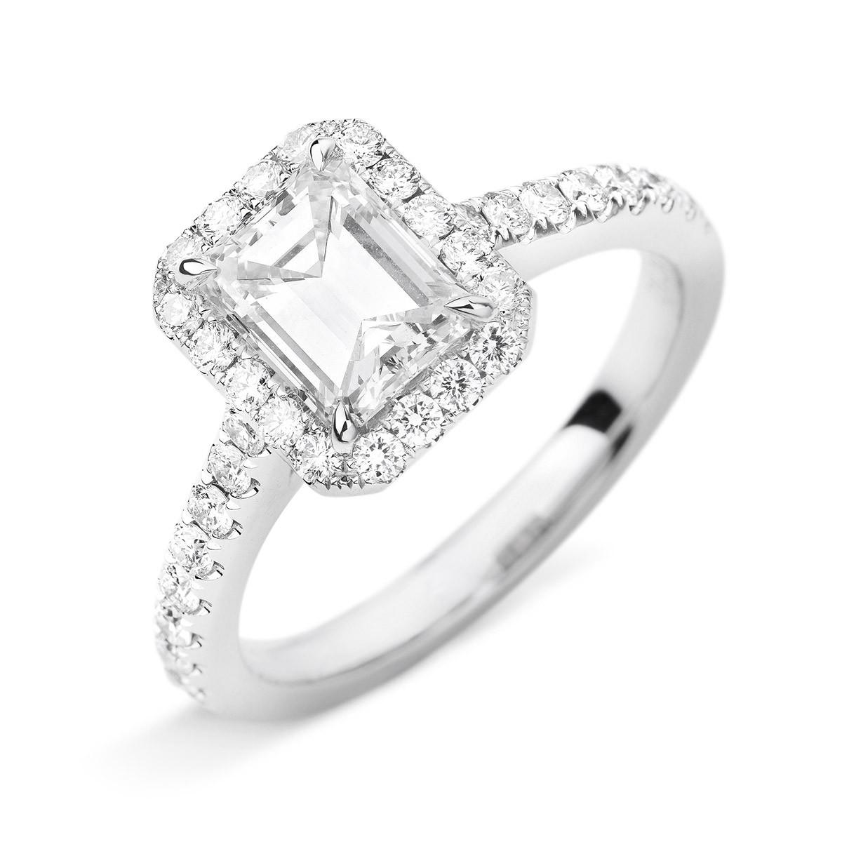 WHITE GOLD EMERALD CUT DIAMOND RING WITH A HALO - 1.62 CT


Set in 18K White gold


Total diamond weight: 1.21 ct
[ 1 diamond ]
Color: I
Clarity: SI1

Total side diamond weight: 0.41 ct
[ 36 diamonds ]
Color: G-H
Clarity: VS

GIA Certified


Total