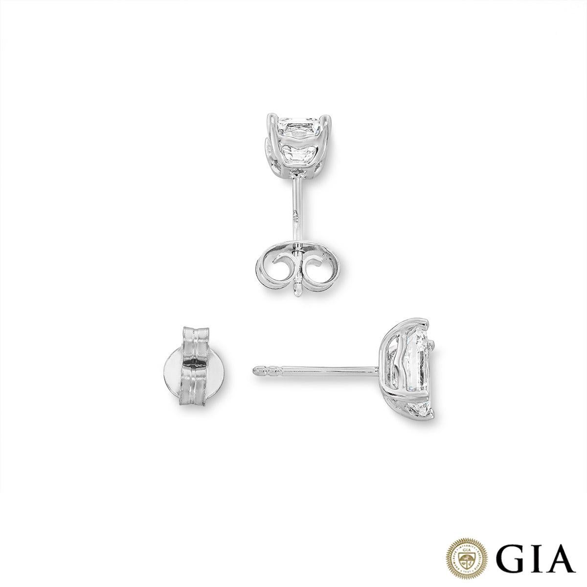 Women's or Men's GIA Certified White Gold Emerald Cut Diamond Stud Earrings 2.01 Carat 