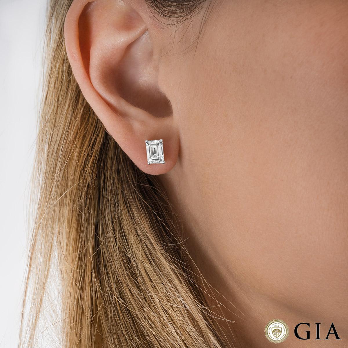 GIA Certified White Gold Emerald Cut Diamond Stud Earrings 2.01 Carat  3