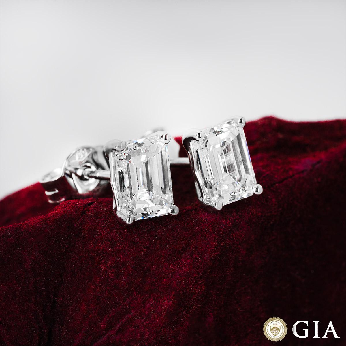 GIA Certified White Gold Emerald Cut Diamond Stud Earrings 2.01 Carat  4