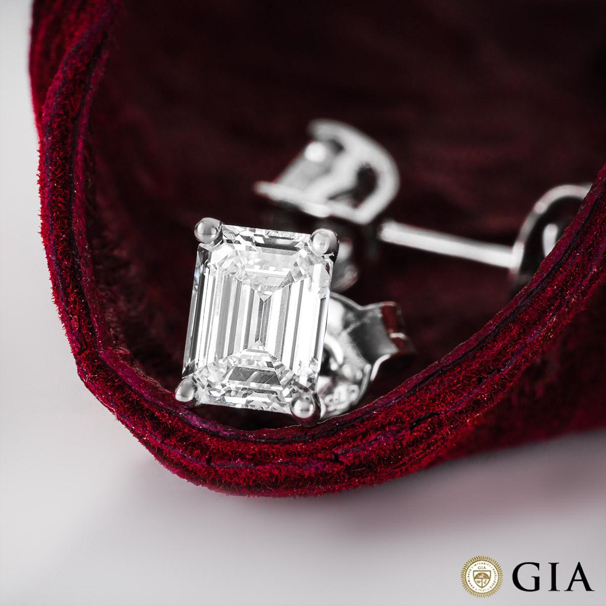GIA Certified White Gold Emerald Cut Diamond Stud Earrings 2.01 Carat  5