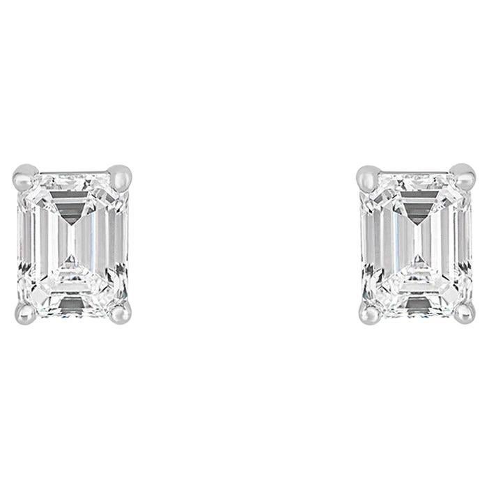GIA Certified White Gold Emerald Cut Diamond Stud Earrings 2.01 Carat 