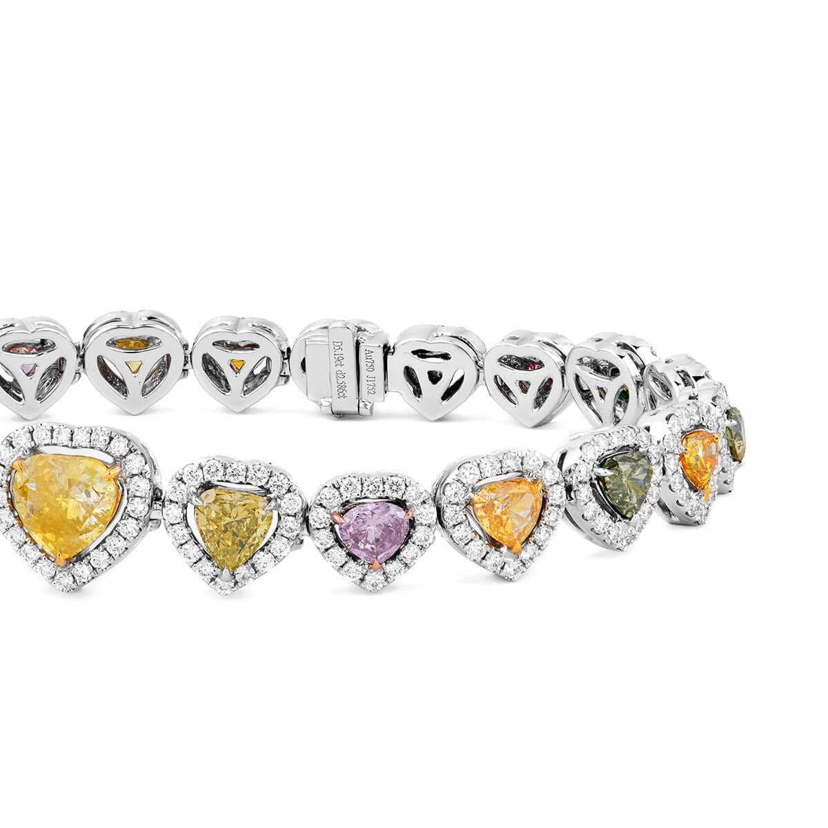 WHITE GOLD FANCY DIAMOND HEART SHAPE BRACELET - 7.78 CT


Set in 18K White gold


Total fancy diamond weight: 5.19 ct
[ 21 diamonds ]
Color: Pink brown, yellow green, deep orange yellow, grayish yellowish green, light pink brown, vivid yellow, deep