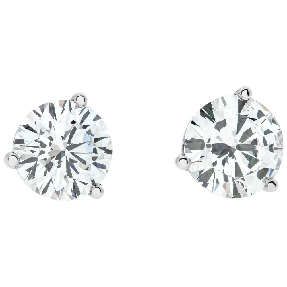 GIA Certified White gold "Martini" round brilliant diamond stud earrings For Sale