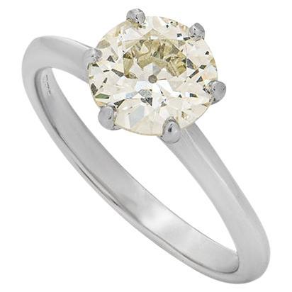 Bague en or blanc certifiée GIA avec diamant taille européenne ancienne 1,61 carat M/VS2