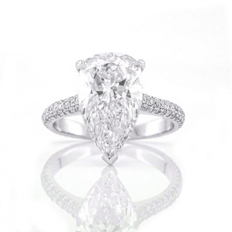 GIA Certified White Gold Pear Cut Diamond Ring, 5.32 Carat In New Condition For Sale In Knightsbridge, GB
