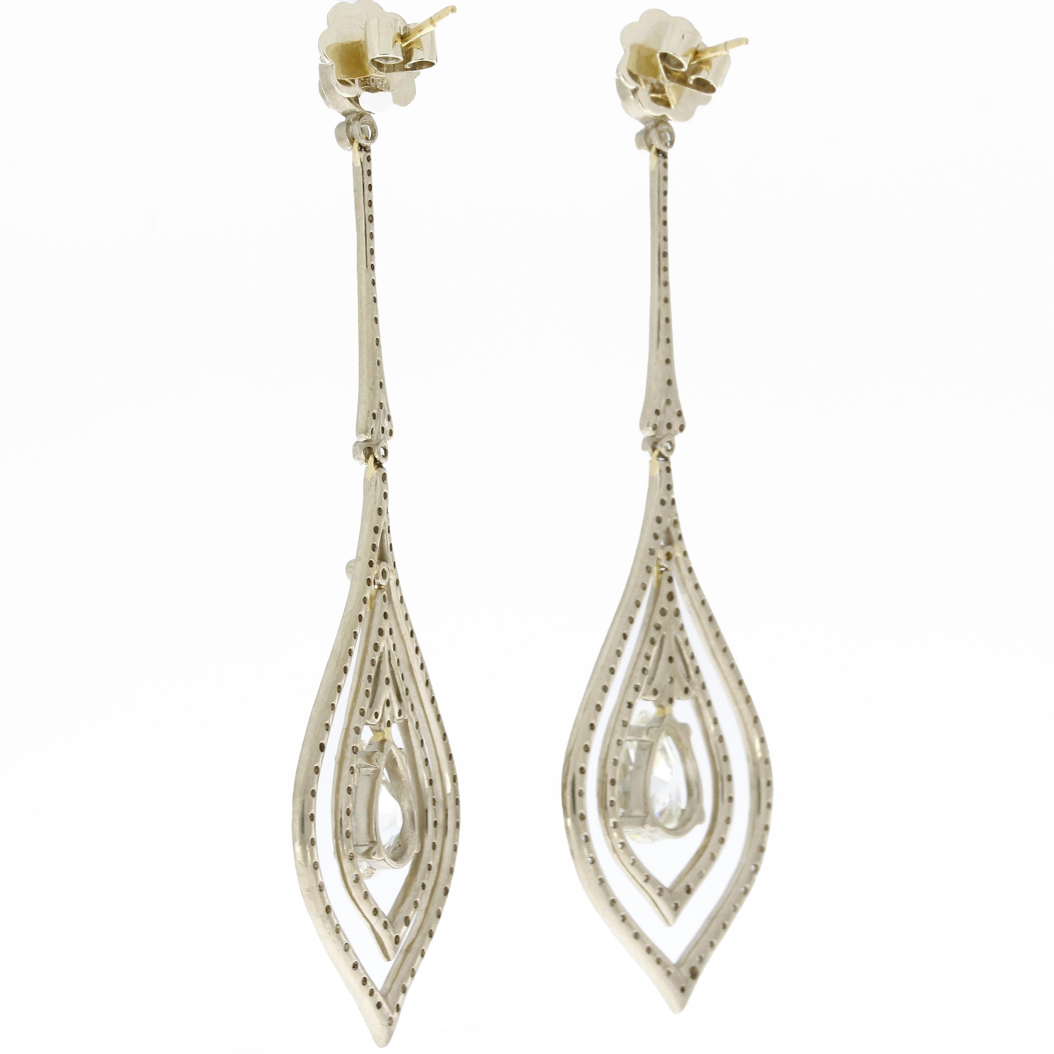 Pear Cut GIA Certified White Gold Pear Shaped Diamond Drop Earrings For Sale