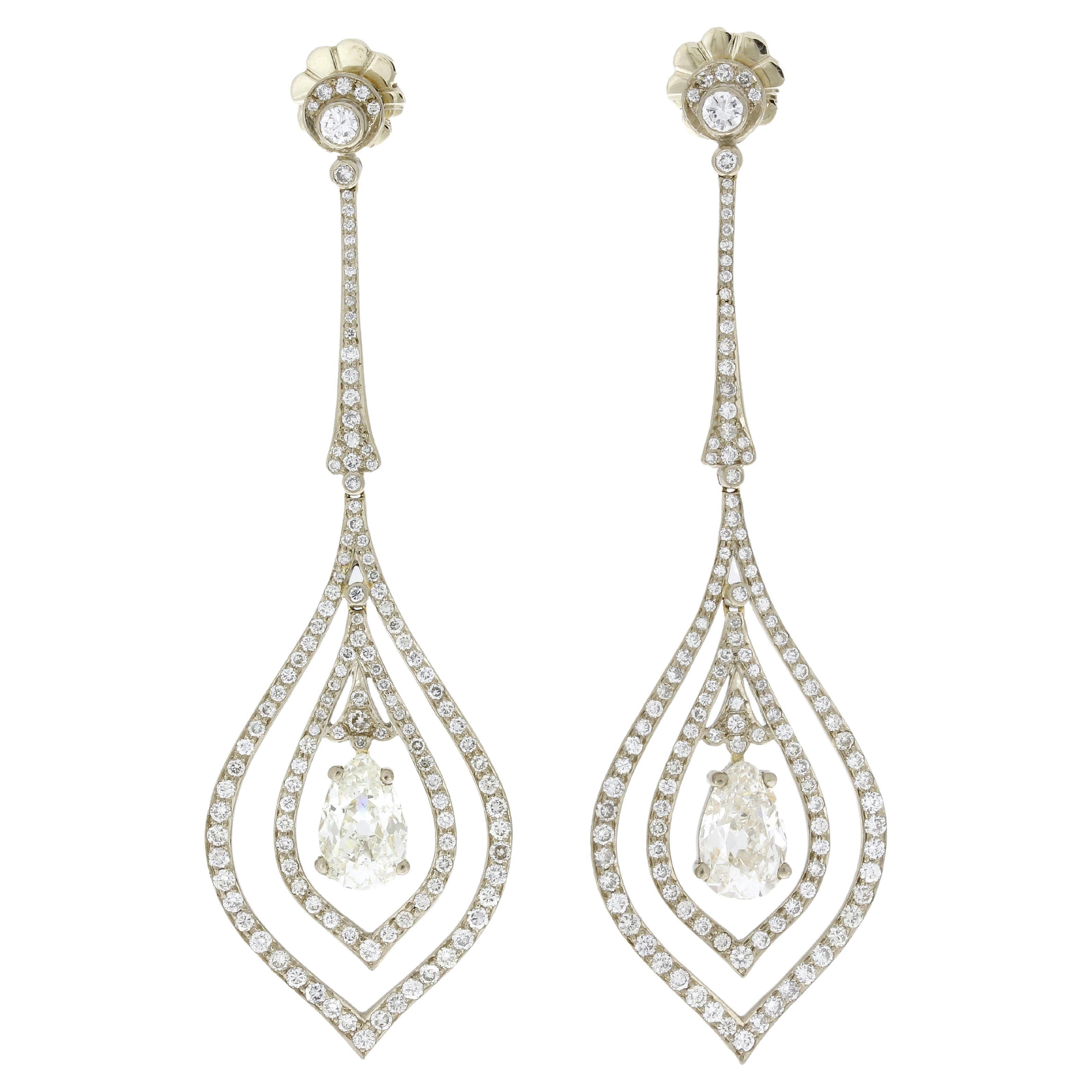 GIA Certified White Gold Pear Shaped Diamond Drop Earrings