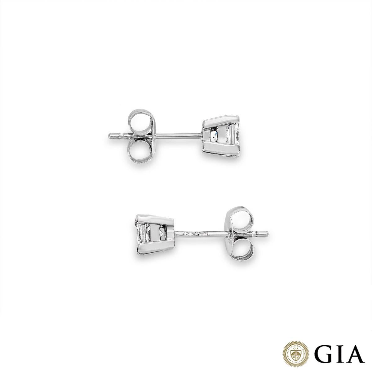 Women's or Men's GIA Certified White Gold Princess Cut Diamond Earrings 1.01ct TDW For Sale