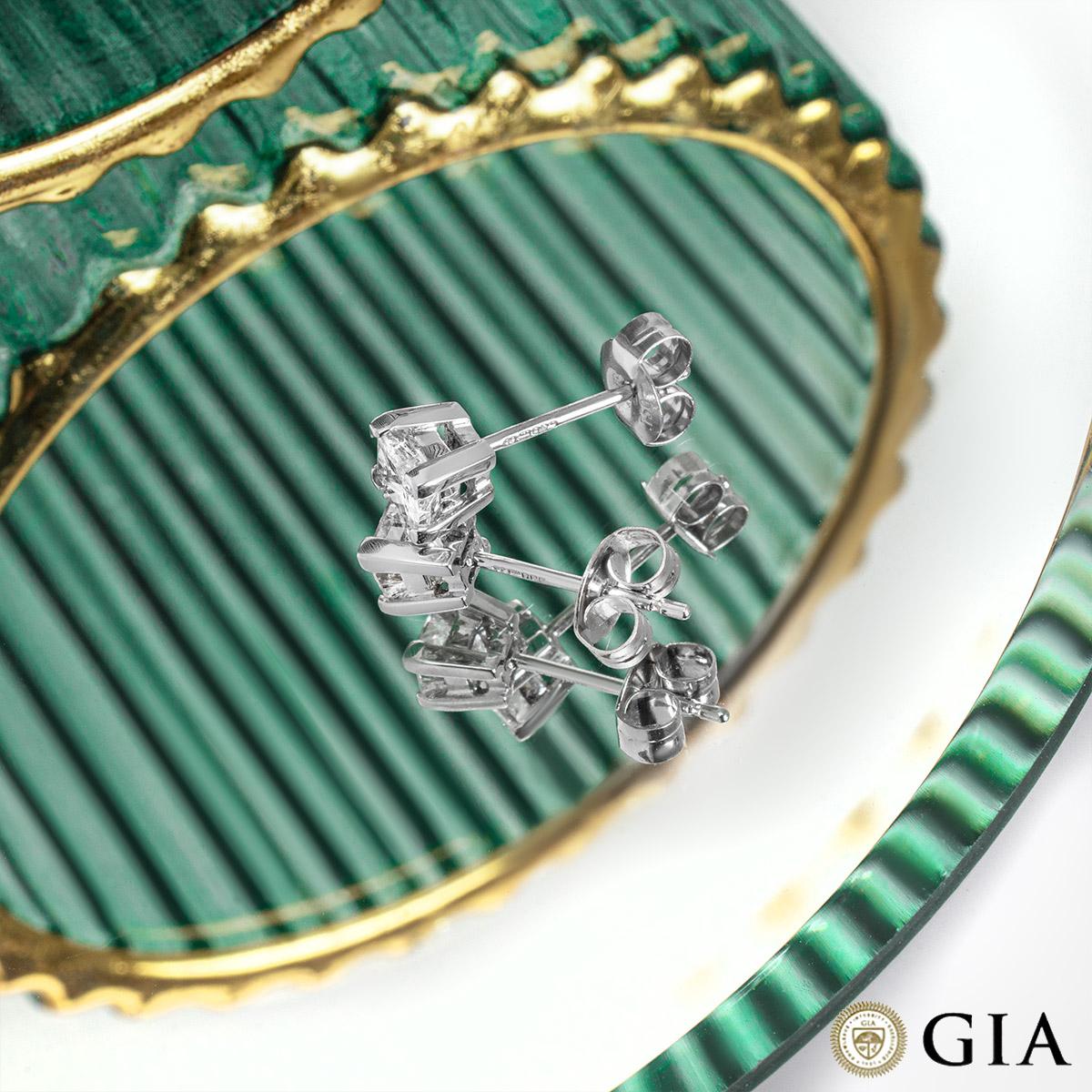 GIA-zertifizierte Weißgold-Ohrringe mit Diamanten im Prinzessinnenschliff 1,01 Karat TDW im Angebot 4