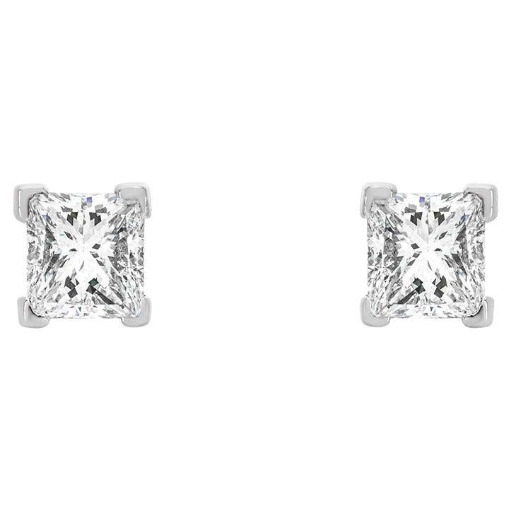 GIA Certified White Gold Princess Cut Diamond Earrings 1.01ct TDW For Sale