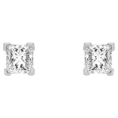GIA Certified White Gold Princess Cut Diamond Earrings 1.01ct TDW