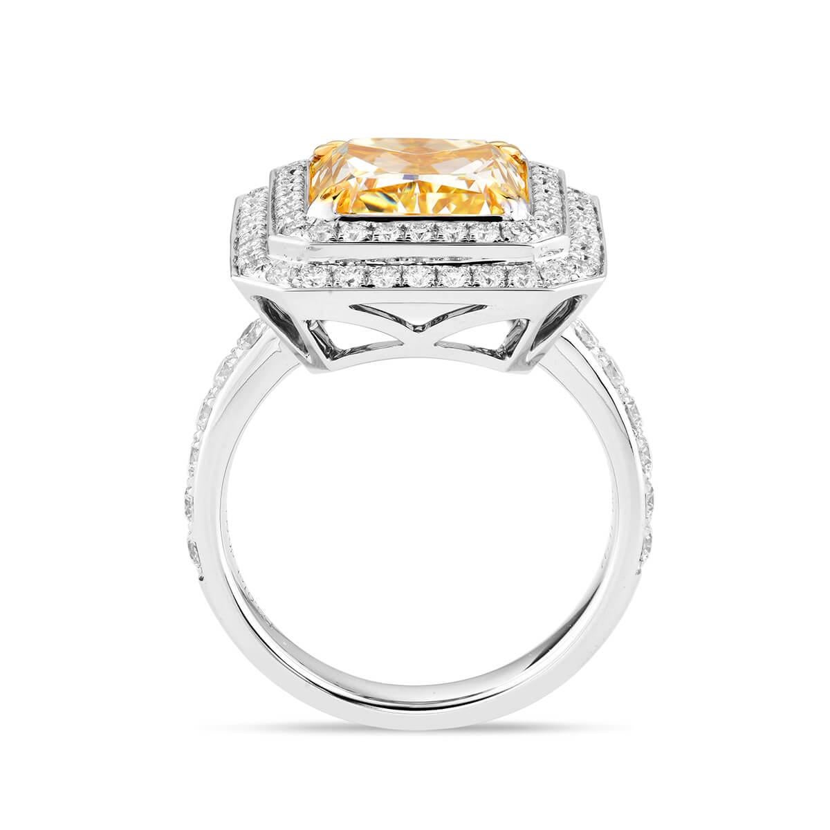 Modern GIA Certified White Gold Radiant Cut Yellow Diamond Ring, 6.01 Carat For Sale