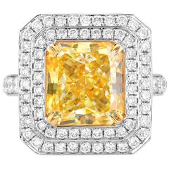 GIA Certified White Gold Radiant Cut Yellow Diamond Ring, 6.01 Carat
